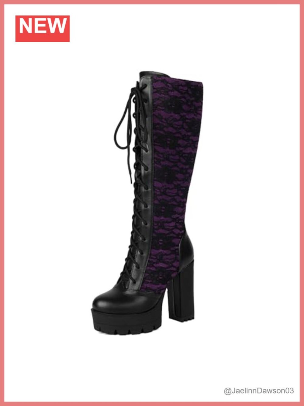 Women's Lace-Up Knee High Platform Combat Boots Gothic Block Heel